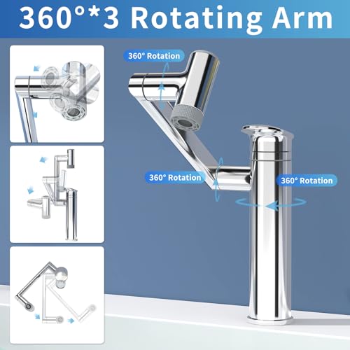 SINGSUO 1080°Rotatable Bathroom Vanity Faucet 1 Hole, Height Adjustable Single Handle Sink Faucet Bathroom with 2 Water Outlet Modes, Bar Sink Tap Single Hole with Temperature Display (Black)