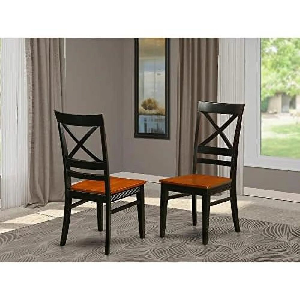 Quincy Kitchen Dining Cross Back Wooden Seat Chairs, Set Of 2, Black & Cherry