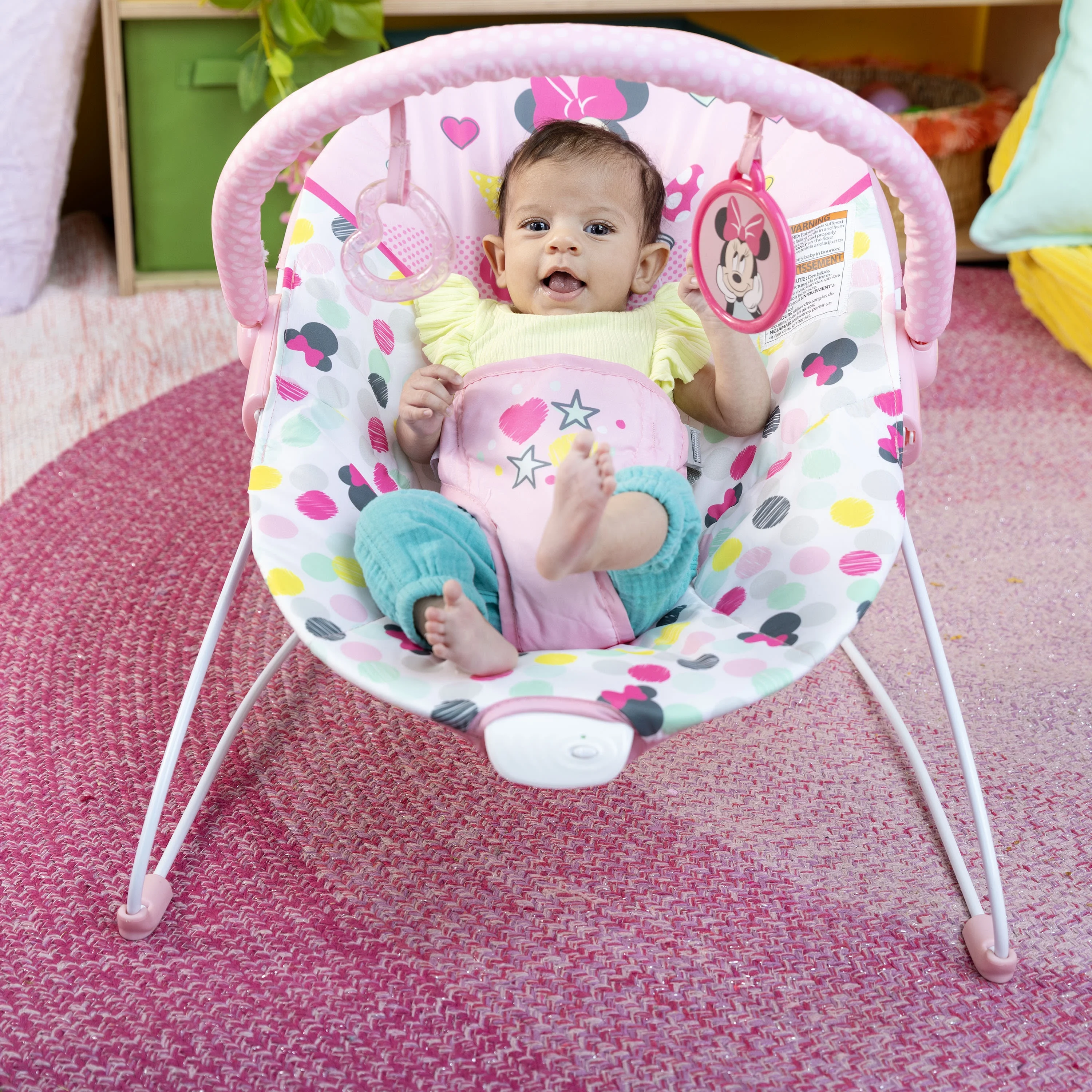 Disney Baby Slip Resistant Vibrating Infant Baby Bouncer, Minnie Mouse Spotty Dotty by Bright Starts