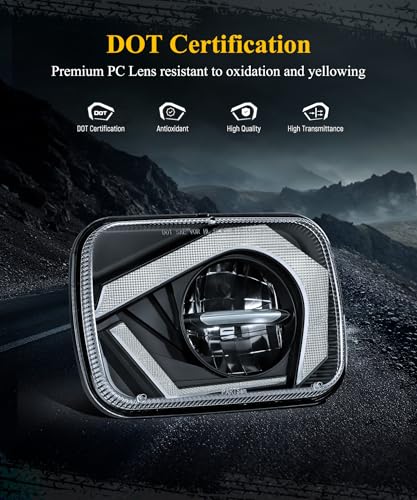 Partsam 2025 H6054 LED Headlights 7x6 5x7 Headlamp Hi/Low Sealed Beam Lights [DOT] [Start & End Animation] [Anti-glare] [DRL] [Sequential Turn Signal] Compatible with Cherokee XJ Wrangler YJ D21 etc