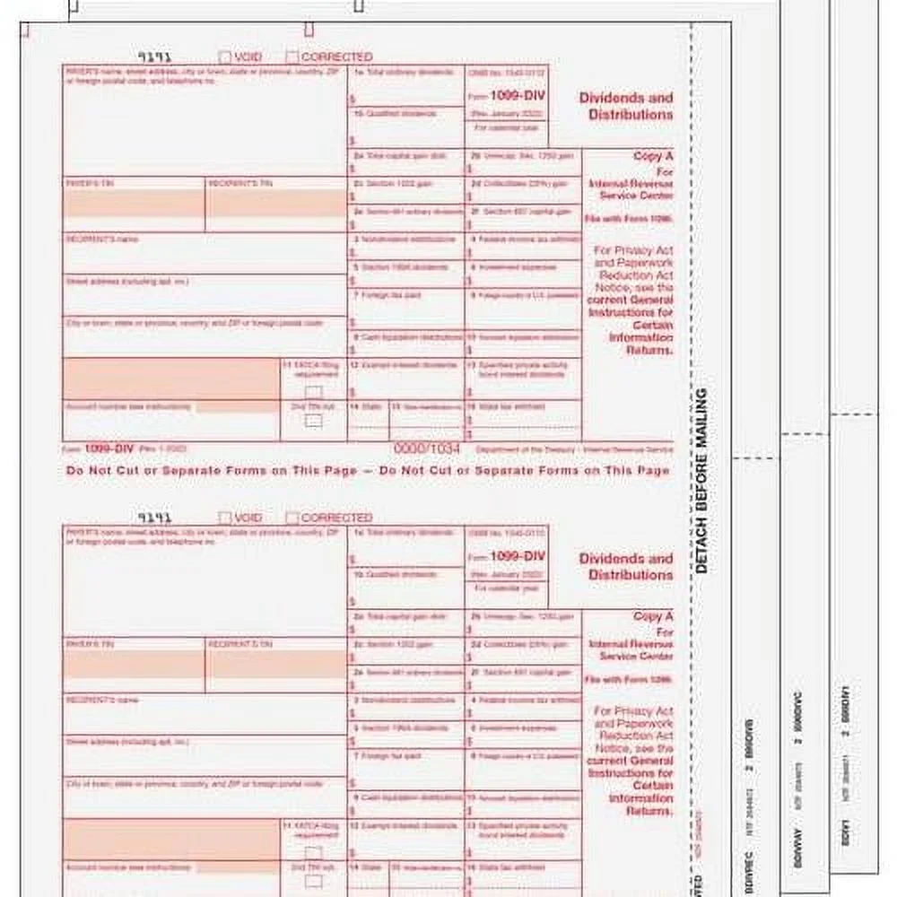 EGP IRS Approved 1099-DIV 4-Part Laser Tax Form Set, For 25 Recipients