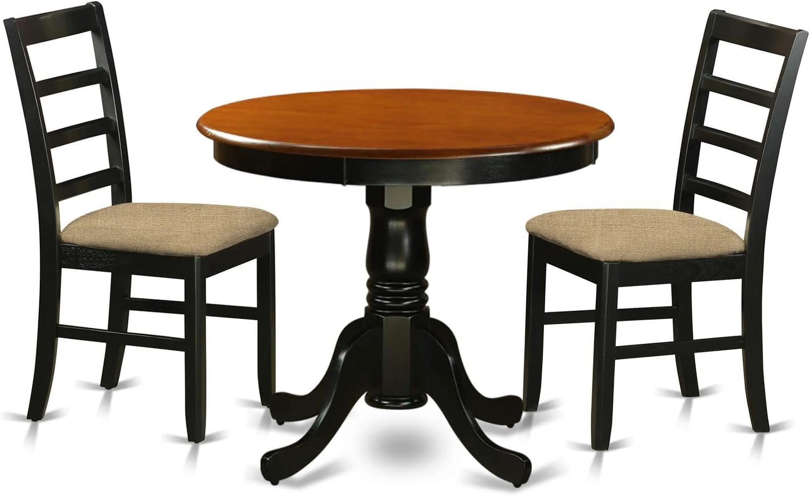 3 Piece Kitchen Set Contains A Round Dining Room Table With Pedestal And 2 Linen Fabric Upholstered Chairs, 36X36 Inch