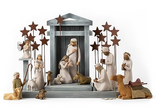 Willow Tree Nativity Deluxe plus Metal Stars and Angel, 18-piece set
