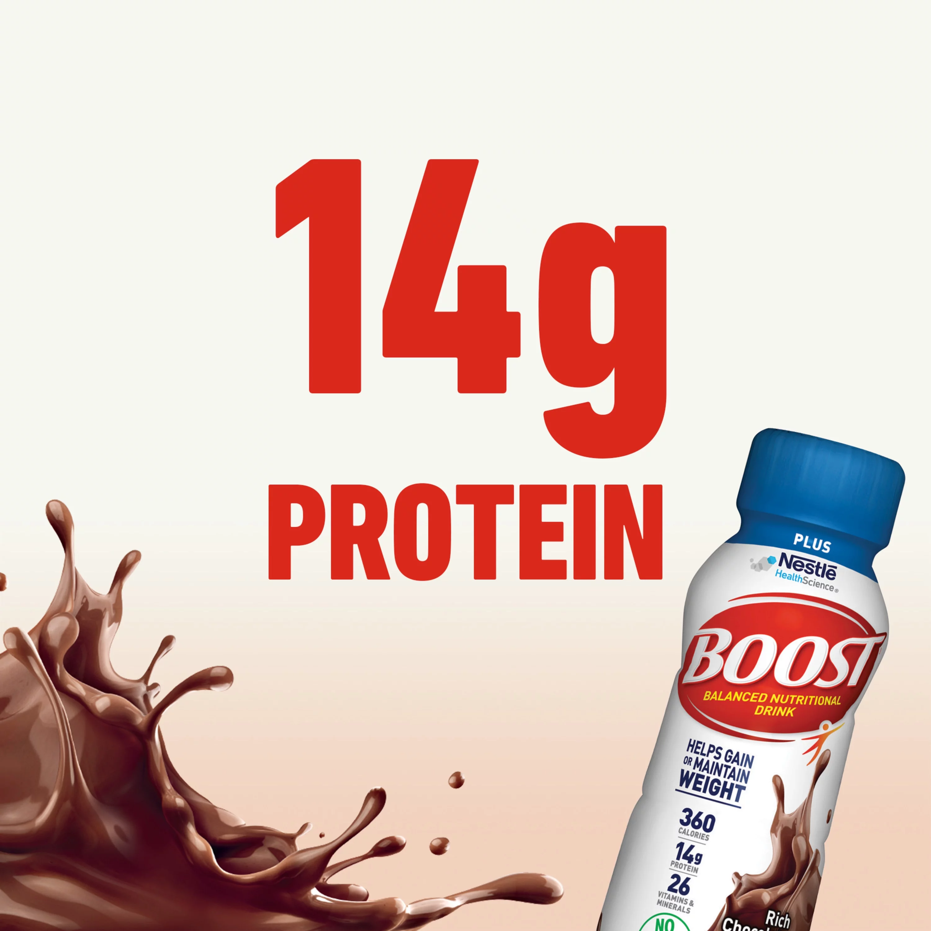 BOOST PLUS Nutritional Drink, Rich Chocolate, 14g Protein, 12-8 fl oz Bottles
