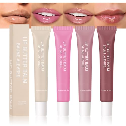 4 PCS Summer Special Lip Butter Balm – Ultra-Hydrating Lip Care with Shea Butter & Olive Oil, Soothes Dry Lips with Natural Tint & Gloss Effect, Lip Plumper Moisture & Light Lip Stain Finish