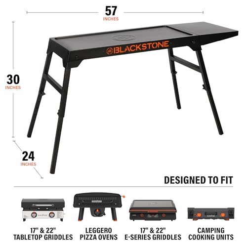 Blackstone 5013 Collapsible 17” and 22” Tabletop Griddle Stand with Adjustable Legs and a Removable Side Shelf, Powder Coated Steel, Black