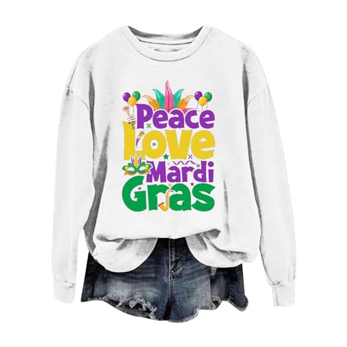 Mardi Gras Costume 2024 Letter Printed Round Neck Long Sleeve Top Mardi Gras Outfits Womens Tunic Tops to Wear with