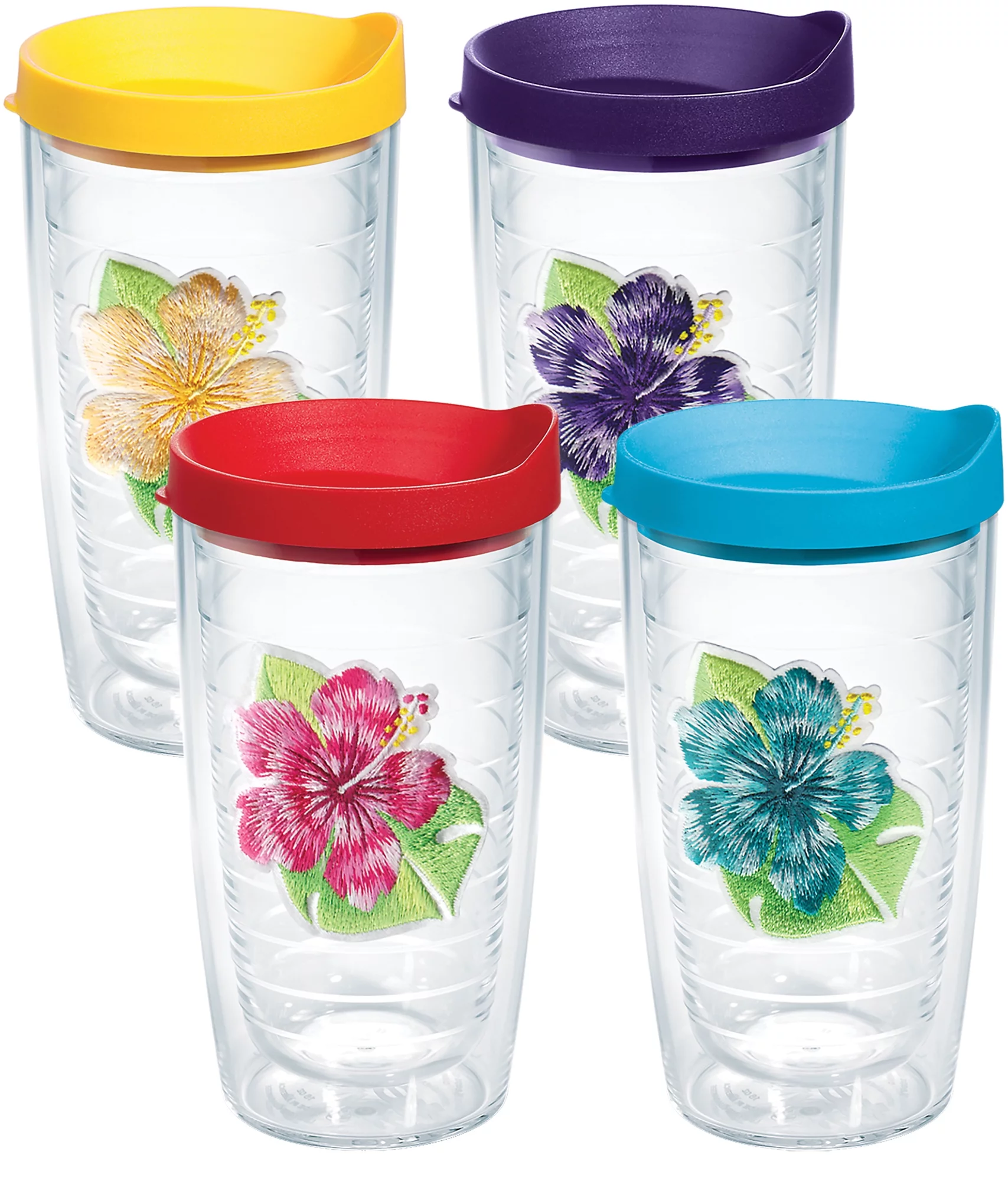 Tervis Tropical Hibiscus Collection Made in USA Double Walled  Insulated Tumbler Travel Cup Keeps Drinks Cold & Hot, 16oz 4pk, Assorted Island Hibiscus - With Lid