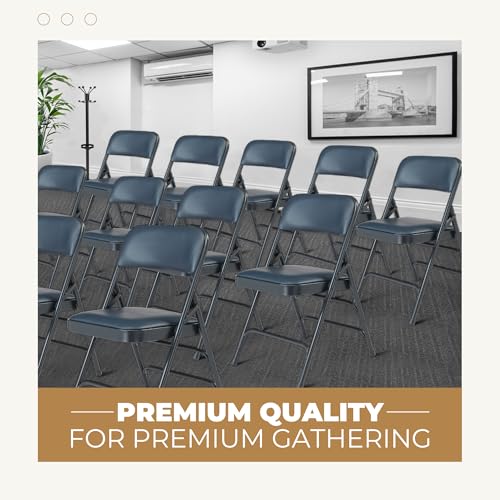 Premium Vinyl Upholstered Triple Brace Double Hinge Folding Chair, Black