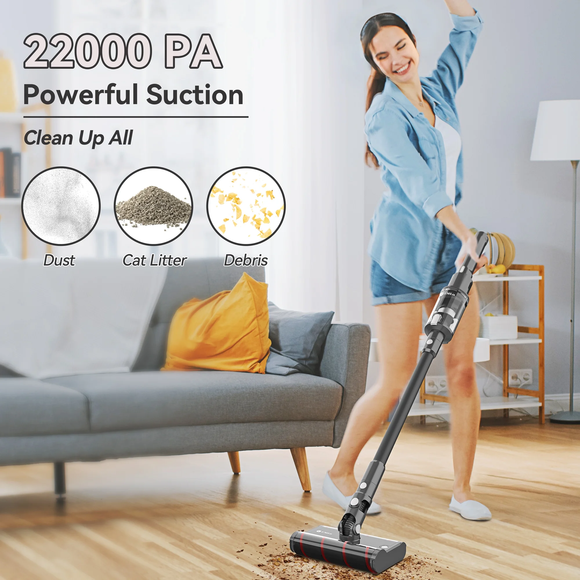 UMLo V101 Cordless Vacuum Cleaner, 360° Omnidirectional Rotation 6-in-1 Stick Vacuum, 22kPa Powerful Double Brush Vacuum, Lightweight Handheld Vacuum up to 40Min for Home Hard Floor Sofa Car