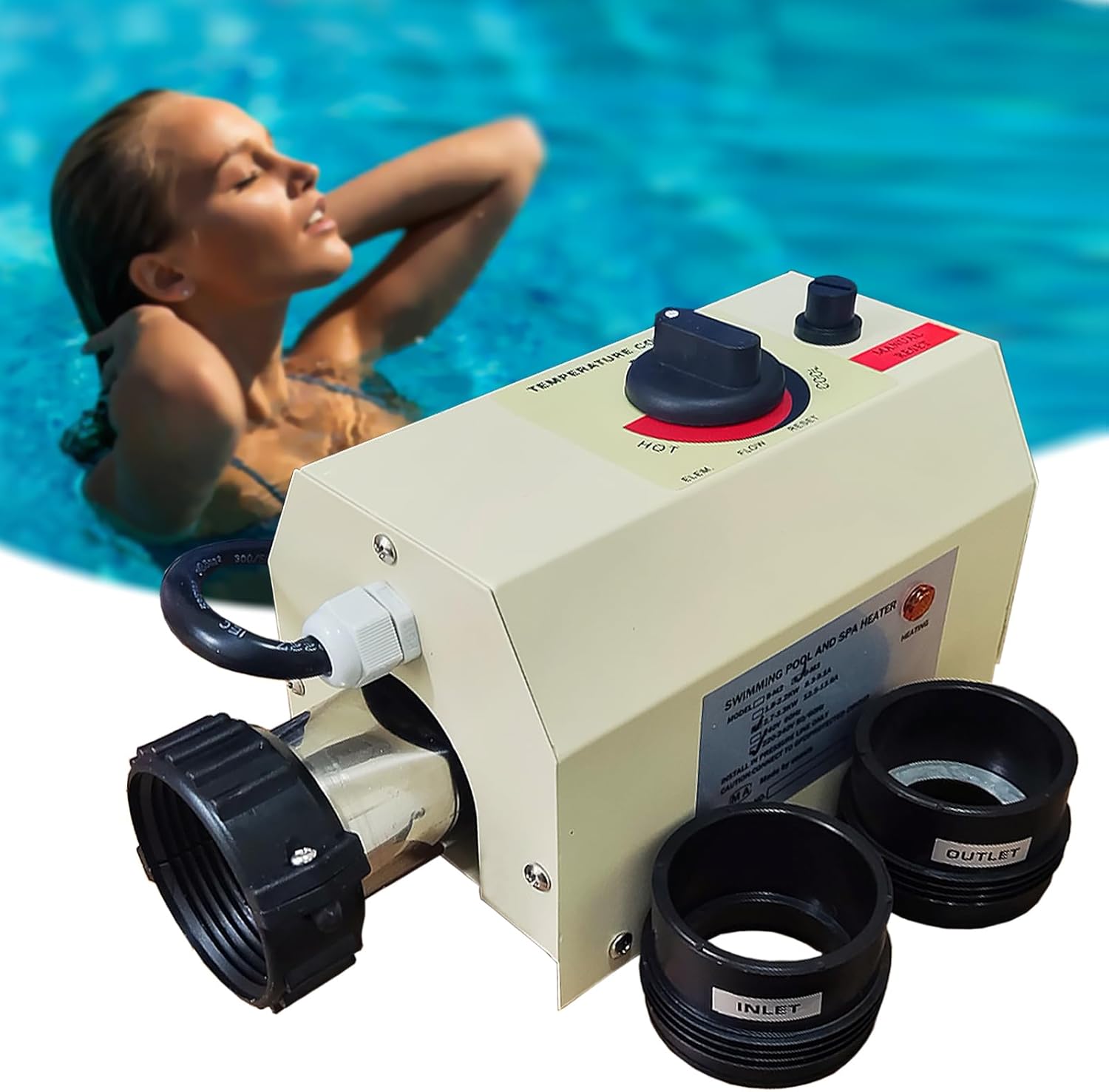 Pool Heater-3KW 220V Upgrade Thermostat Electric Swimming Pool Heater,Digital Touch Display Energy Efficient Pool Water Heater for Spas, Bathtubs and Above Ground in-Ground Pools.