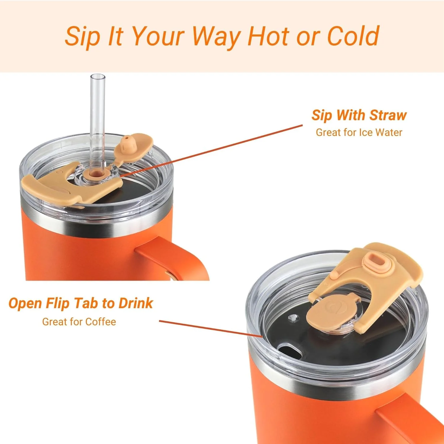 Drinco 40oz 30oz Tumbler with Handle Vacuum Insulated Stainless Steel-40oz Pumpkin