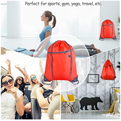 KUUQA 12Pcs Drawstring Backpack Bags Bulk with Zipper Pocket and Headphone Hole（Black）