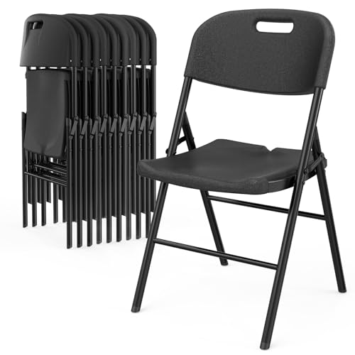 VINGLI Folding Chairs, Heavy Duty Foldable Chair Portable HDPE Plastic Seat with Steel Frame for Indoor Outdoor Dinning Party Wedding School Use, White, 10 Pack