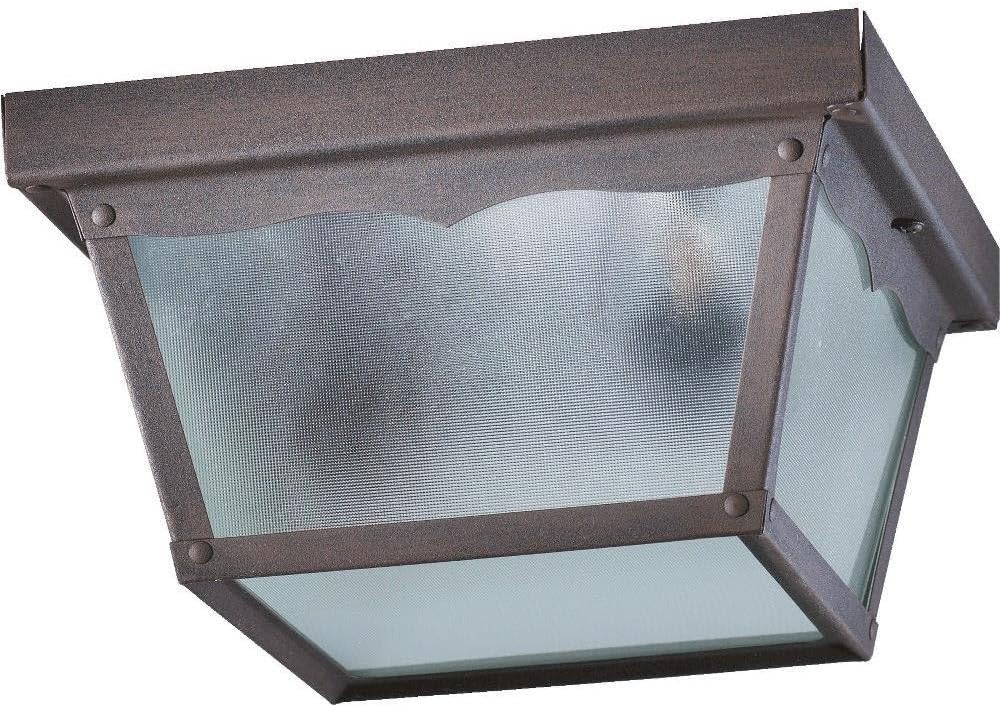 2 Light Outdoor Cage Flush Mount in Style - 9.25 inches Wide by 5.25 inches high-Rust Finish