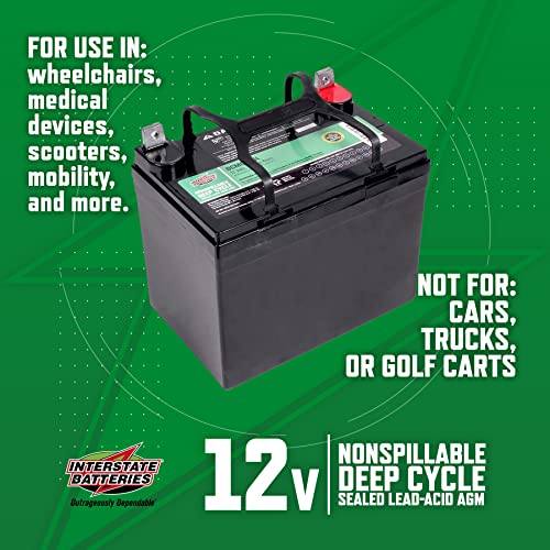 Interstate Batteries 12V 35AH Sealed Lead Acid (SLA) AGM Deep Cycle Battery (DCM0035) Insert Terminals