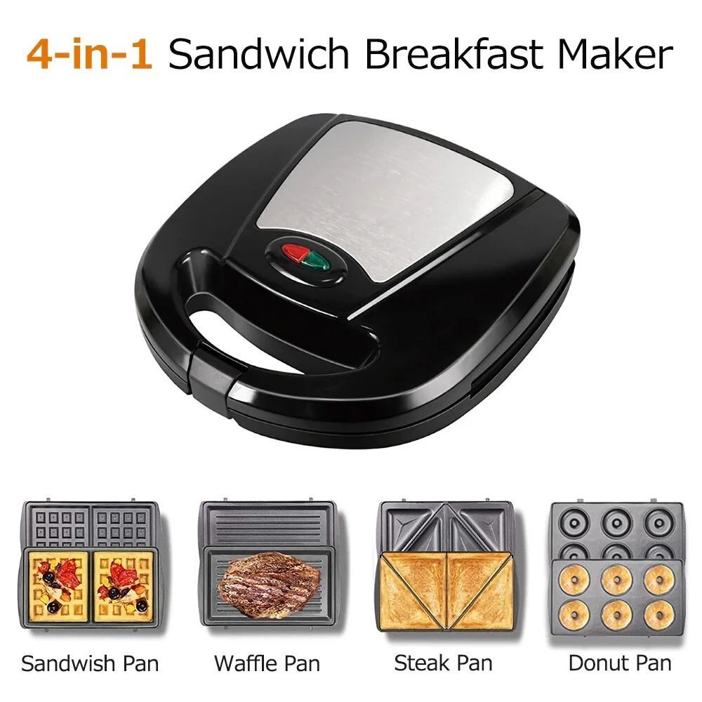 Breakfast Maker US Standard 110V Household Stainless Steel Sandwich Multifunctional Waffle Heating Electric Baking Pan Steak Panini Bread Maker