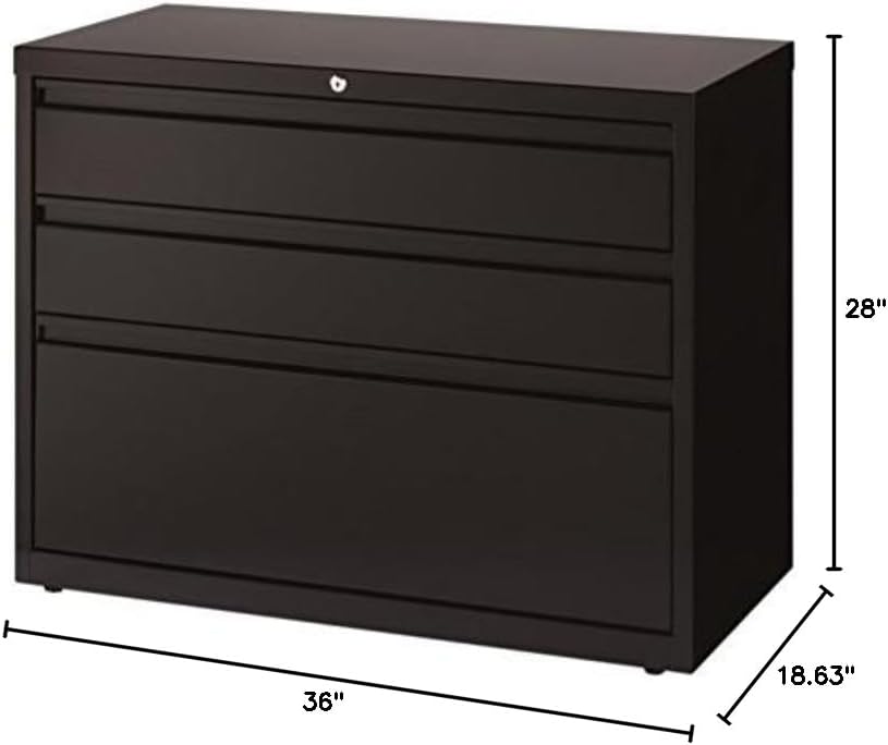 Hirsh 36 inch Wide 3 Drawer Box Metal Cabinet for Home and Office, Holds Letter, Legal and A4 Hanging Folders Lateral File, Black