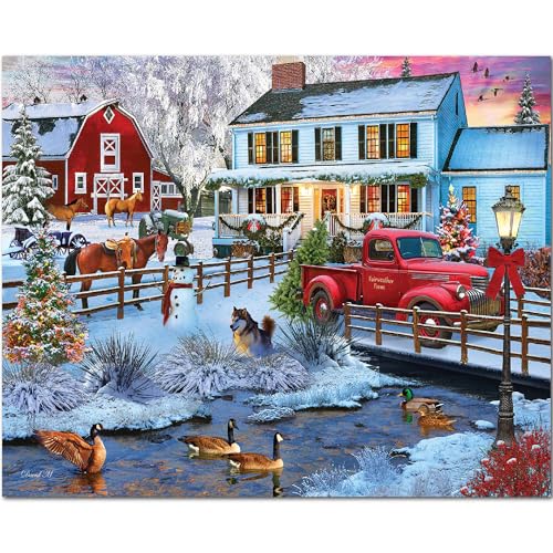 White Mountain 1000 Piece Jigsaw Puzzle Winter Christmas Holiday Puzzles for Adults and Kids 24