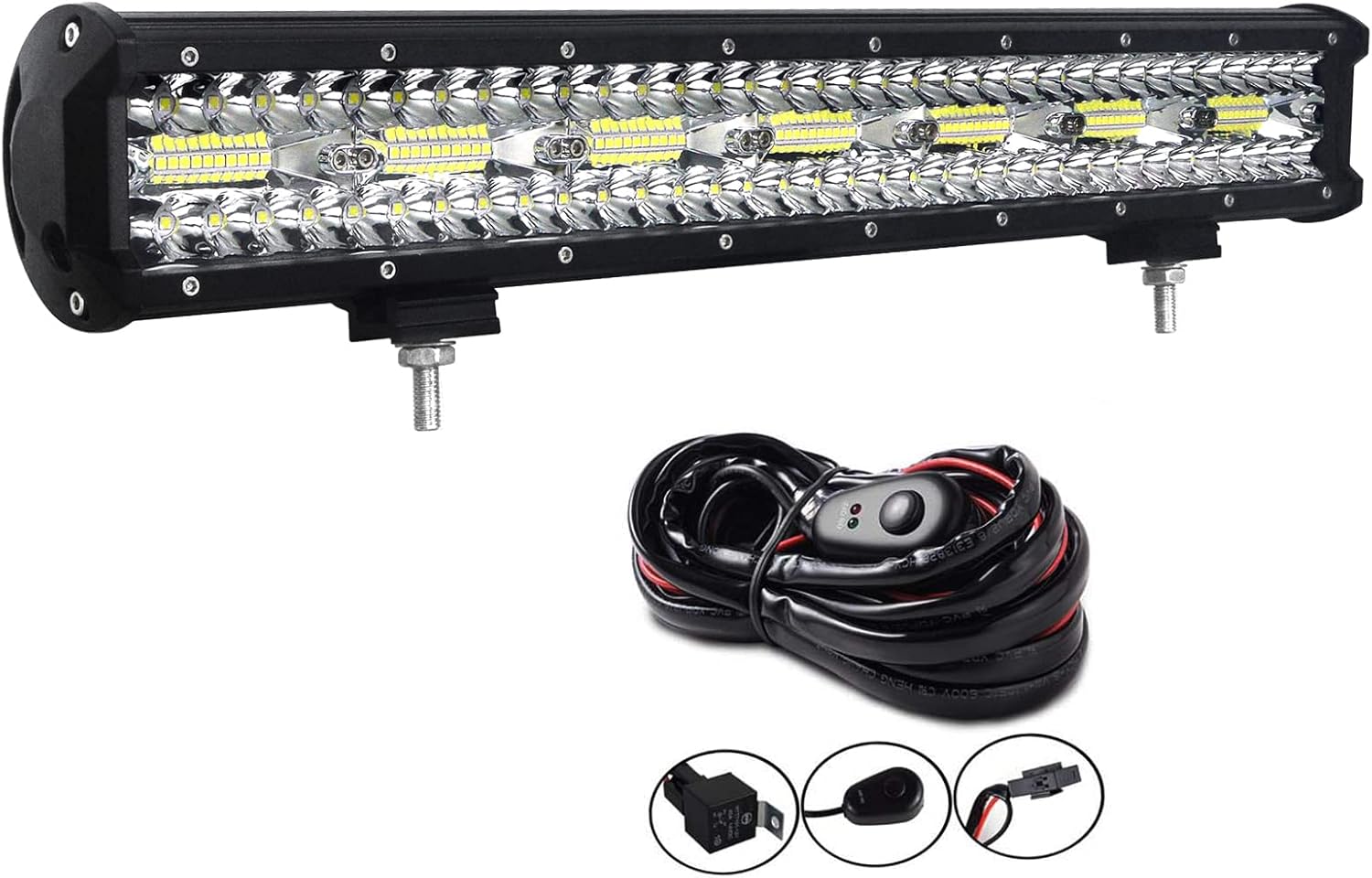Willpower 20 inch 420W LED Light Bar Spot Flood Combo Triple Row Driving Light Off Road Lights LED Pods Cubes Rocks + Wiring Harness Kit for 4X4 4WD Car ATV UTV SUV Truck Tractor Trailer, 12V 24V DC