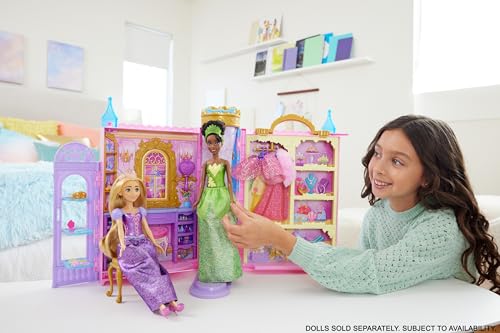 Mattel Disney Princess Toys, Ready for The Ball Closet Playset Opens to 2 Feet Wide & Includes 2 Fashions, 25 Accessories, Storage & More
