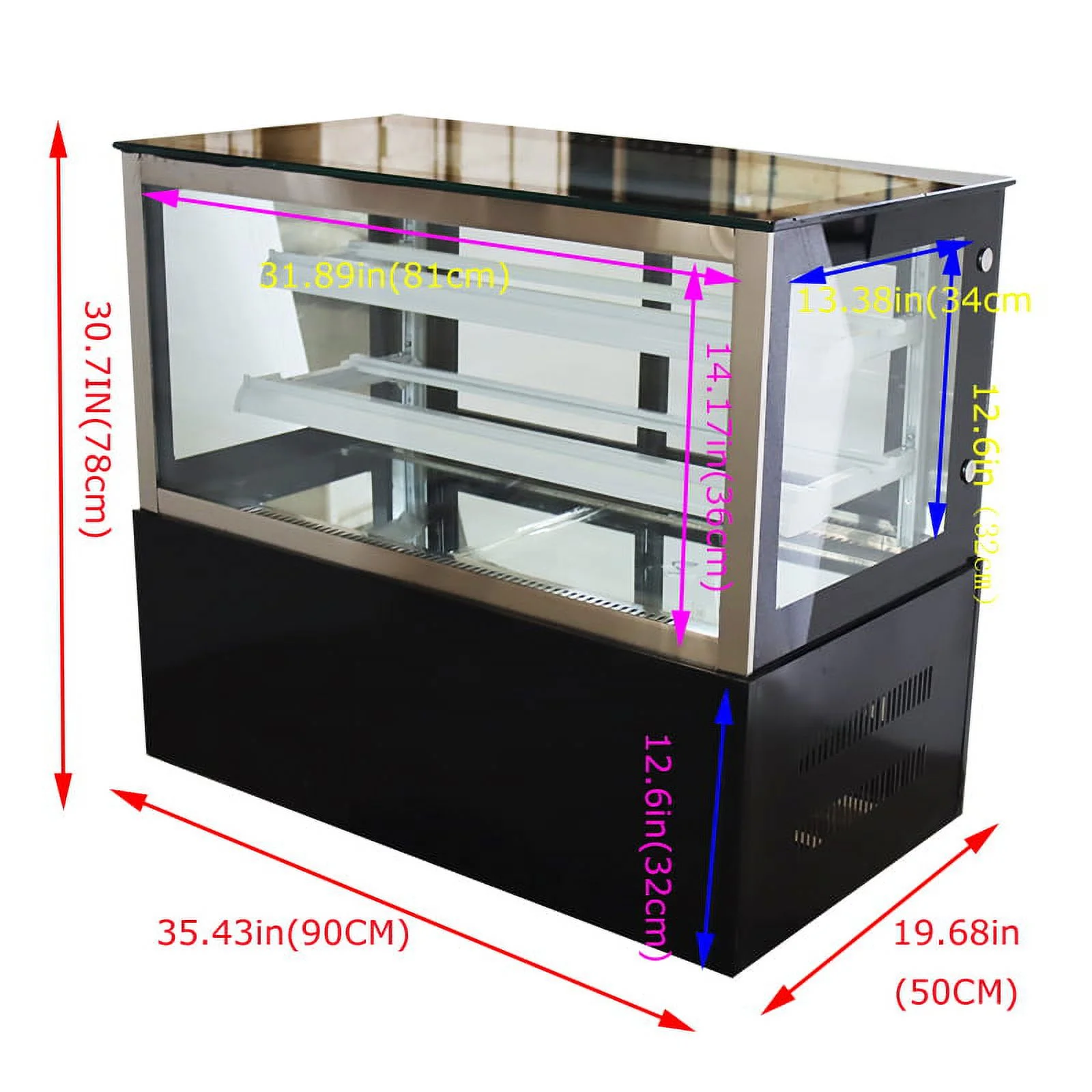 PreAsion Desktop Refrigerated Cake Display Cabinet Right Angle Bakery Showcase 220V