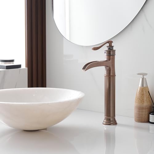 BWE Vessel Sink Faucet Waterfall Matte Black with Pop Up Drain Without Overflow and Supply Lines, Black Sink Faucet Bathroom One Handle Faucets Vanity Bath Mixer Tap