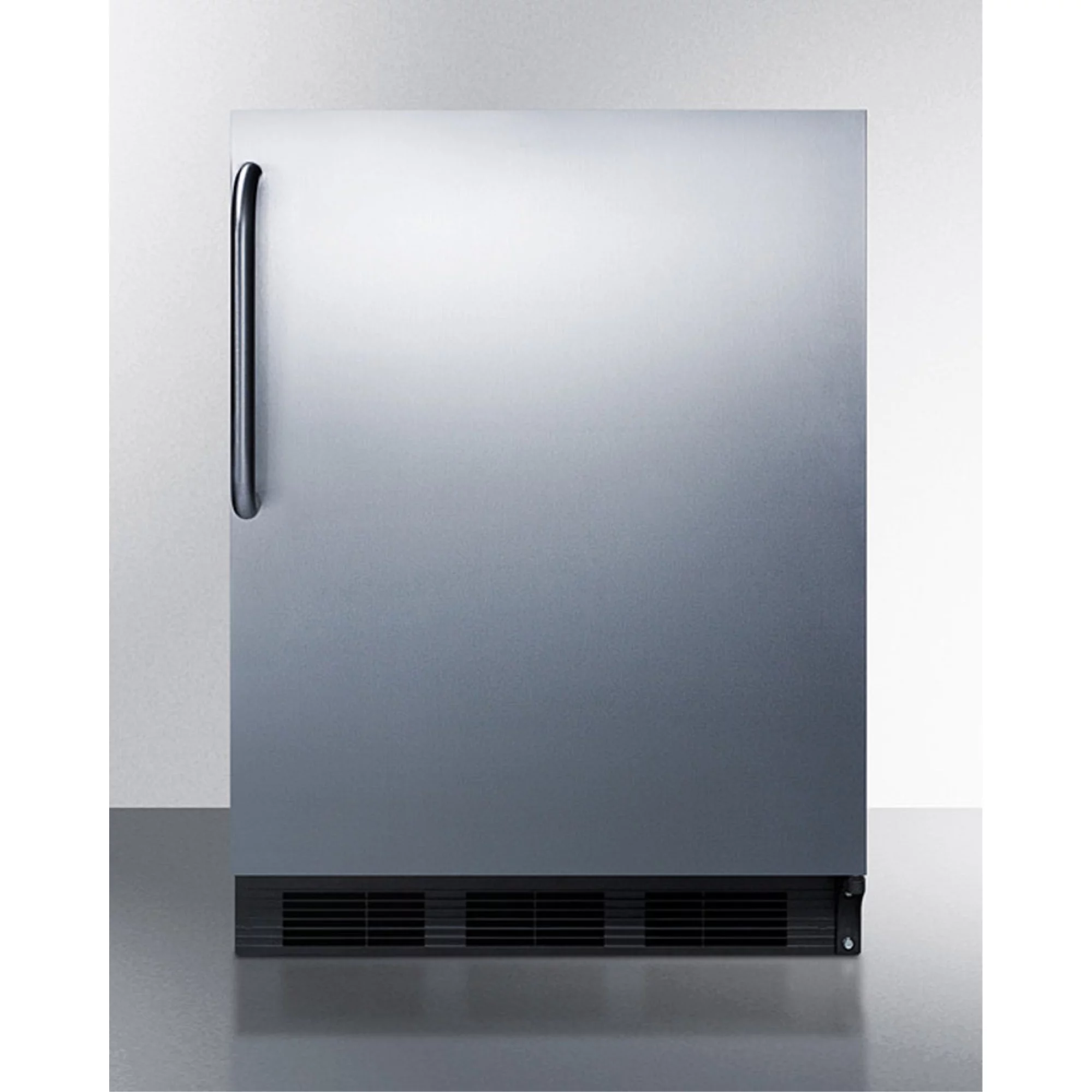ADA compliant built-in undercounter all-refrigerator for residential use, auto defrost with stainless steel wrapped exterior and towel bar handle