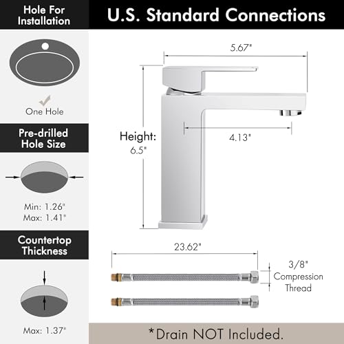 KES Vessel Sink Faucet, Black Bathroom Faucets, Tall Bathroom Faucets with Sink Drain with Overflow, L3156BLFF12-BK-C1