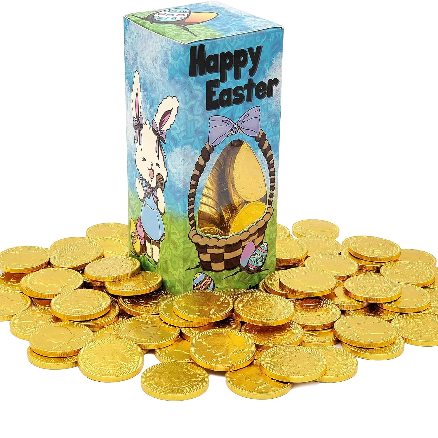 Happy Easter Belgian Milk Chocolate Coins, Kosher Certified Dairy, Nut-Free, 1LB (2-Pack)
