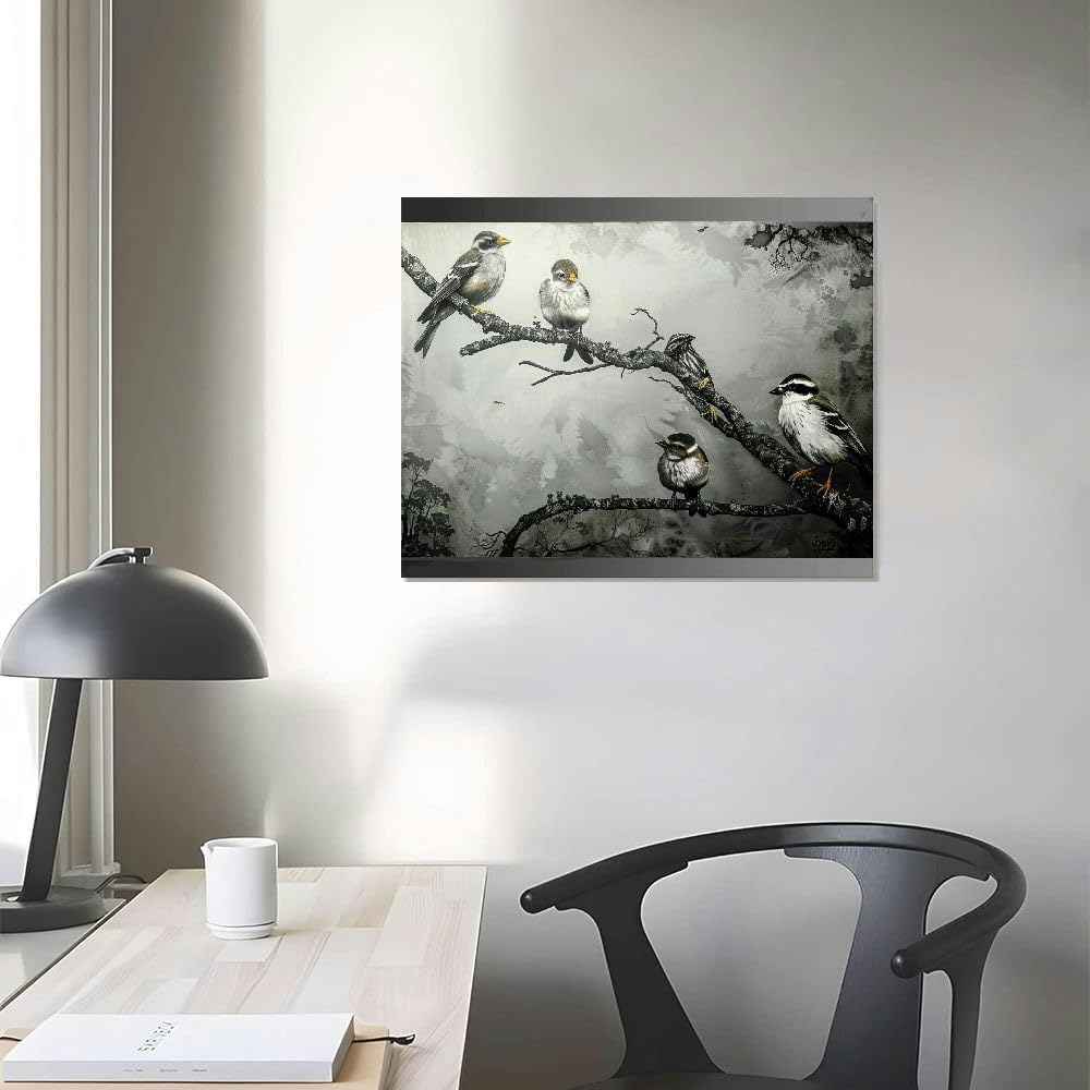 BCIIG Bird Canvas Wall Art Black and White Birds Picture Bird on Tree Prints Painting unFramed Gallery Wrapped 20