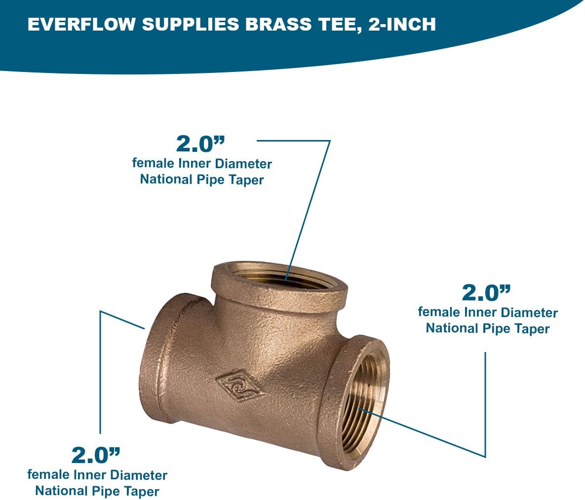 Everflow Supplies 2 Inch Brass Tee, ,