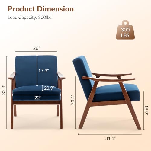 Rovibek Upholstered Accent Chair with Arms - Mid Century Modern Accent Chairs with Wood Frame, Upholstered Arm Chairs with 5.9in Thick Foam, Beige Occasional Chair, Set of 2