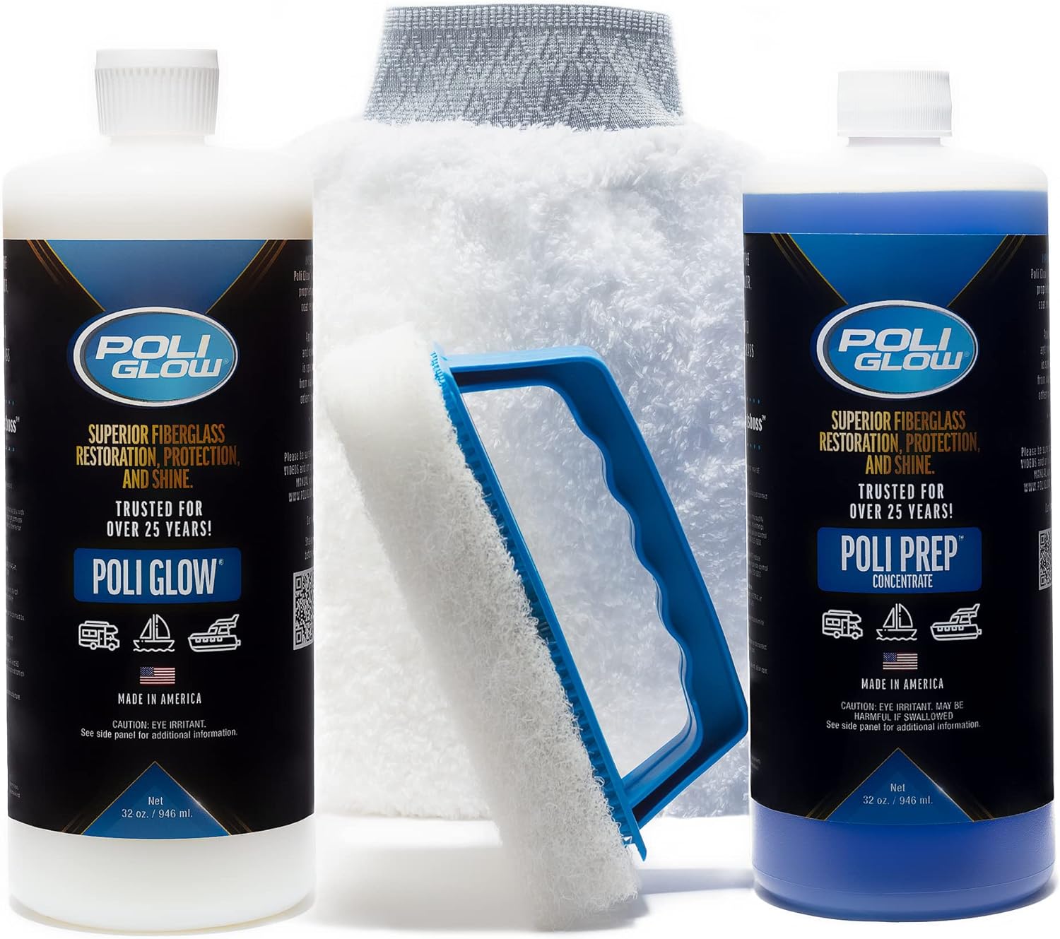 Poli Glow Basic Kit — Complete Fiberglass Restorer for Boats and RVs and More. Everything Needed for a 25-Foot Boat or RV.