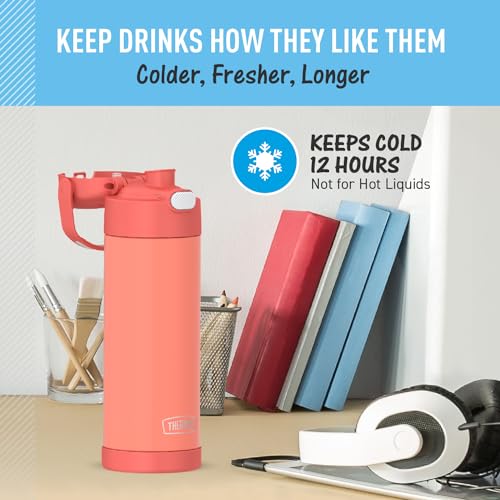 THERMOS FUNTAINER 16 Ounce Stainless Steel Vacuum Insulated Bottle with Wide Spout Lid, Apricot