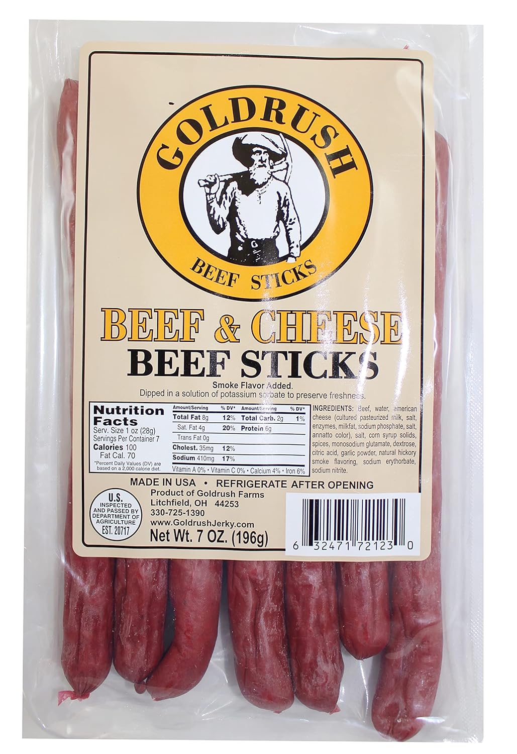 Gold Rush Beef Sticks 7oz. Package (Beef & Cheese)