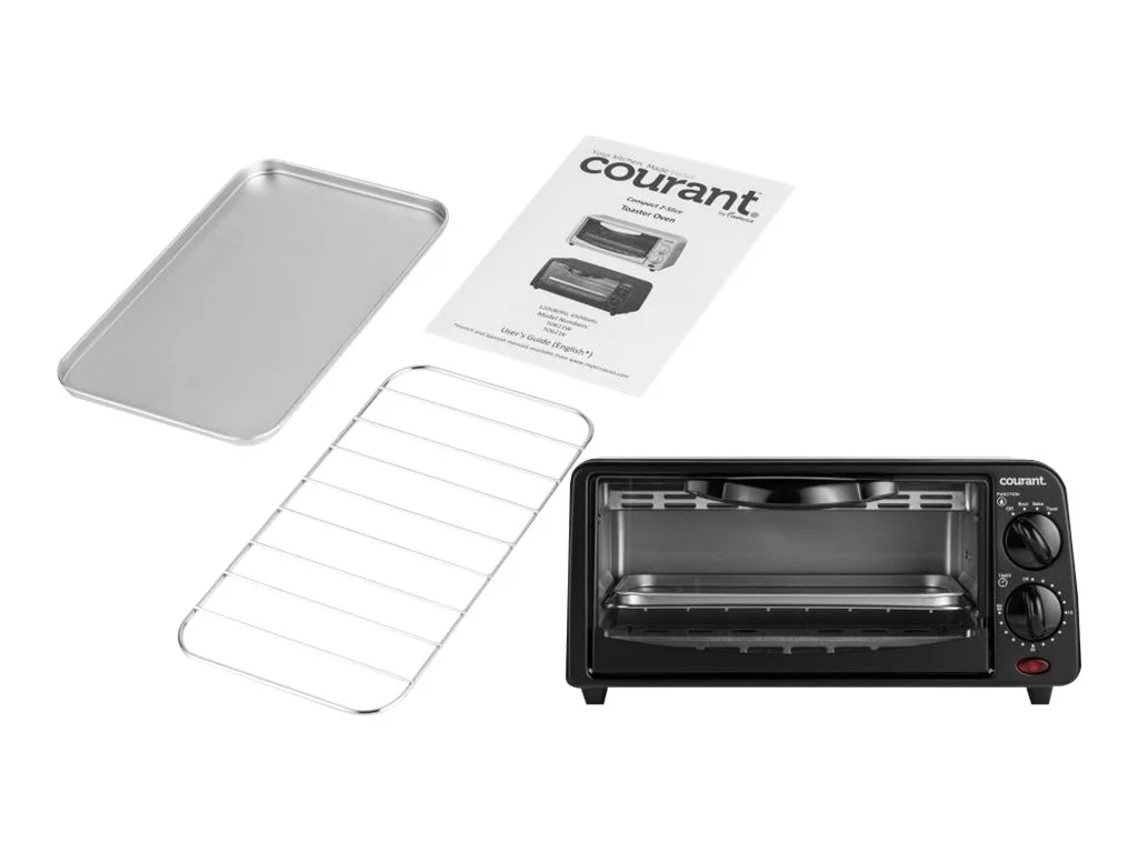 Courant TO-621K 2 Slice Compact Toaster Oven with Bake Tray and Toast Rack, Black.