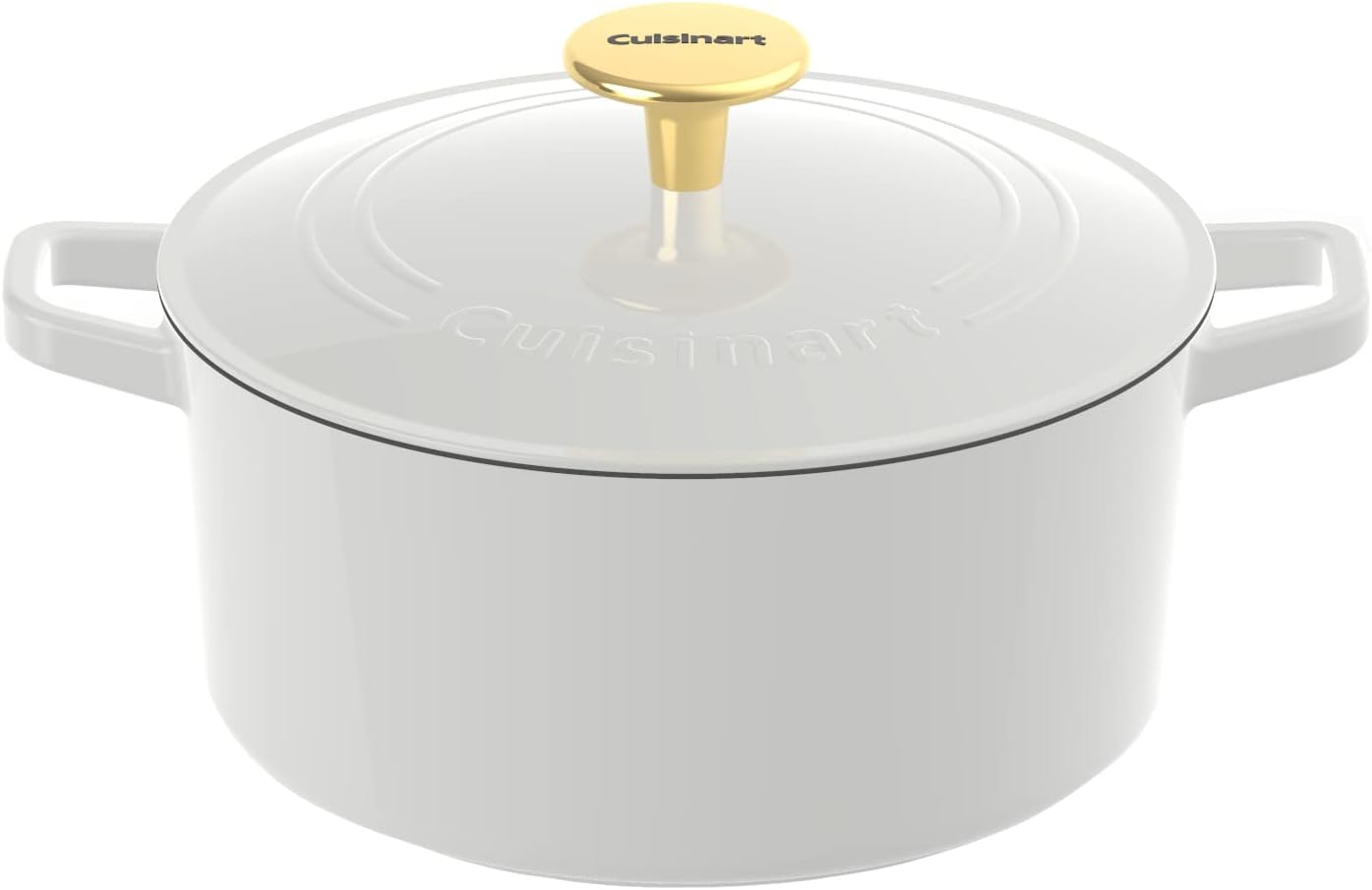 Cuisinart Chef's Classic Enameled Cast Iron 7-Quart Round Covered Casserole, Enameled White/Gold