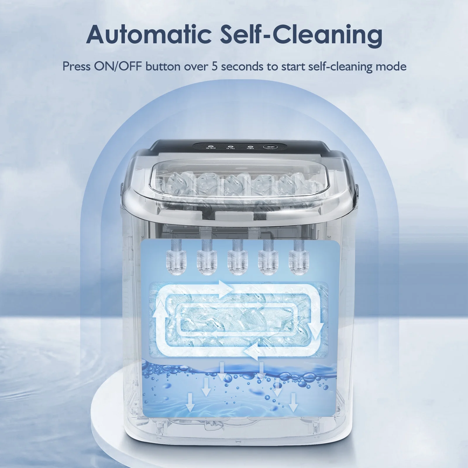 Besttey Stainless Steel Countertop Ice Maker, 9 Bullet Ice Cubes in 6 Mins, 26Lbs/24H, with Scoop & Basket, Black