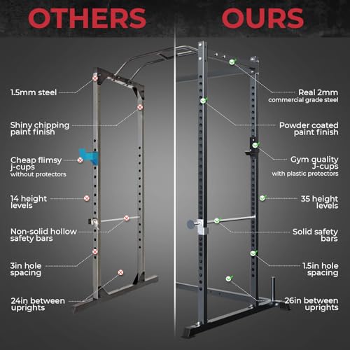 Iron Crush i200 Power Rack – Multi-Function Squat Rack with Solid Safety Bars and J-Hooks – Optional LAT Pulldown, Landmine Attachments - Home Gym Power Cage Bench Rack (Power Rack Only)