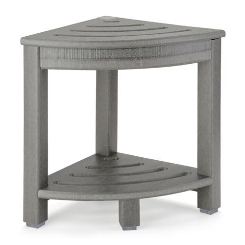 HDPE Corner Shower Stool,Shower Bench Seat with Storage Shelf for Shaving Legs Plastic Spa Bath Step Foot Rest for Bathroom Small Place (White)