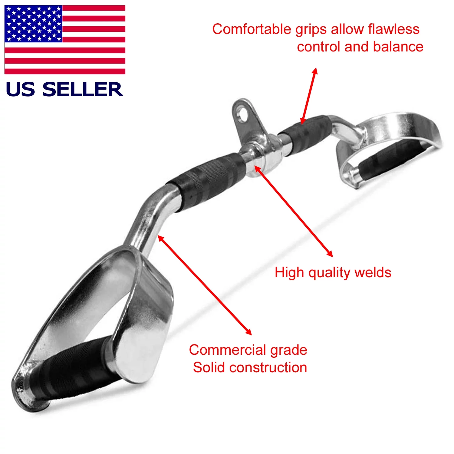 FITNESS MANIAC USA Home Gym Cable Attachment Handle Machine 28 Inch LAT Bar Deluxe LAT with Solid Metal Pro Non-Slip Hand Grips Style