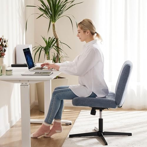 DUMOS Criss Cross Chair Legged Office Wide Comfy Desk Seat, No Wheels Armless Computer Task Seating, Swivel Vanity Home Height Adjustable