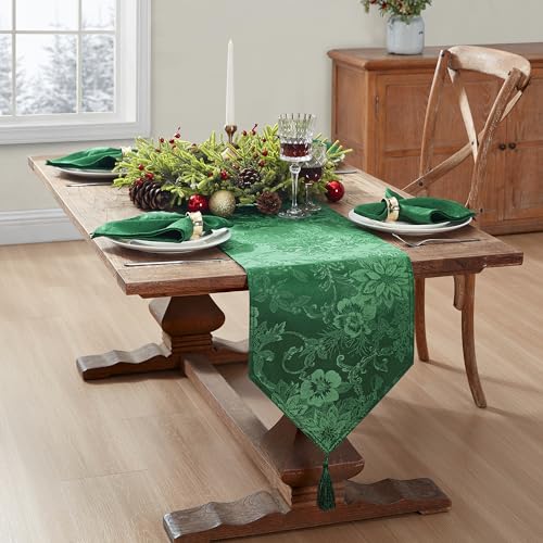 Elrene Home Fashions Poinsettia Elegance Jacquard Holiday Table Runner, 13