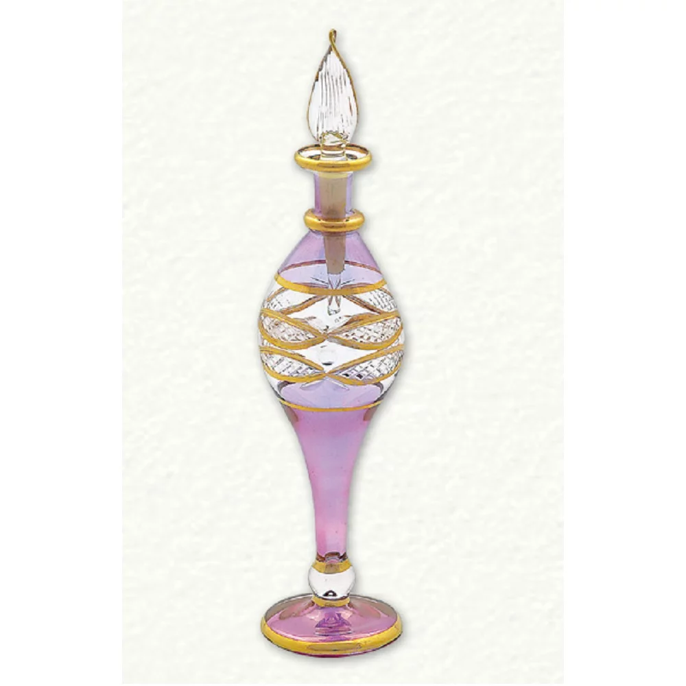 Purple and Gold Etched Egyptian Blown Glass Perfume Bottle Made in Egypt New
