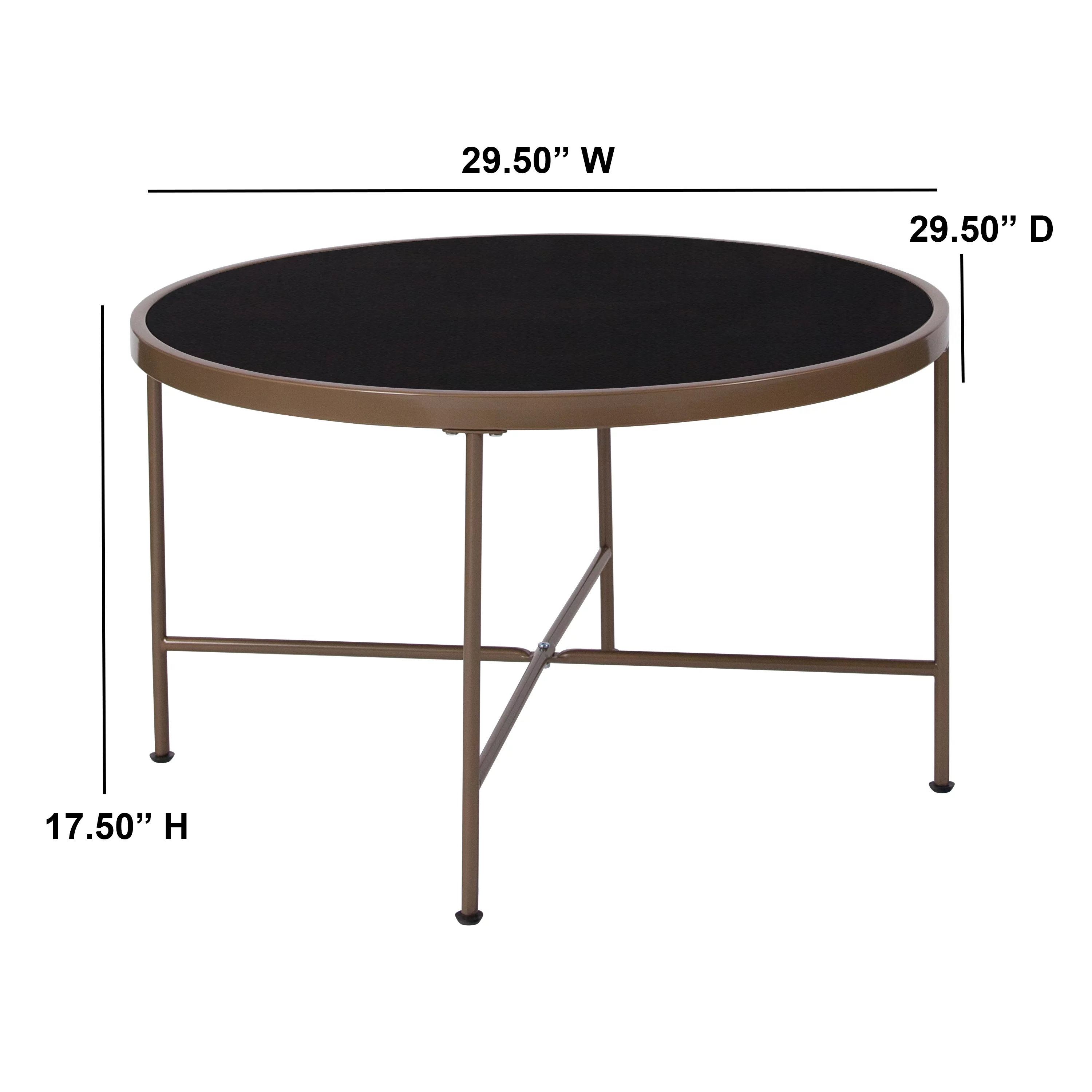 Merrick Lane Tempered Glass Coffee Table in Black with Matte Gold Round Metal Frame