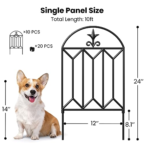 AMAGABELI GARDEN & HOME 10 panels Decorative Garden Fences and Borders for Dogs 24in(H)×10ft(L) No Dig Metal Fence Panel Garden Edging Border Fence For Animal Barrier Fencing for Flower Bed Yard Patio