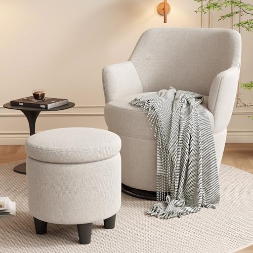 Accent Chair with Ottoman, 360°Swivel Lounge Sofa with Chairs,Comfy Armchair with 360 Degree Swiveling for Living Room, Bedroom, Reading Room and Home Office,Beige