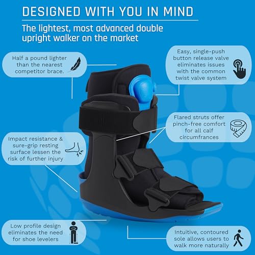 Gen 2 Pneumatic Walking Boot - Lightweight, Low Profile CAM Walker Boot - Premium Medical Boot for Foot Injuries, Ankle Sprains, Fracture Recovery Support, & More (Short, Large)