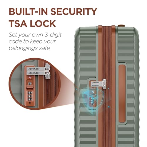 SHOWKOO Luggage Sets 3 Piece Hardside Expandable Suitcase with Double Spinner Wheels Tsa Lock, (Beige White, 5 piece set)